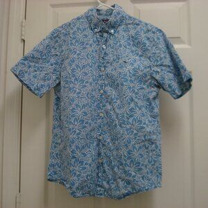 Vineyard Vines Slim Fit Whale Shirt Blue White Floral Short Sleeve Size Small